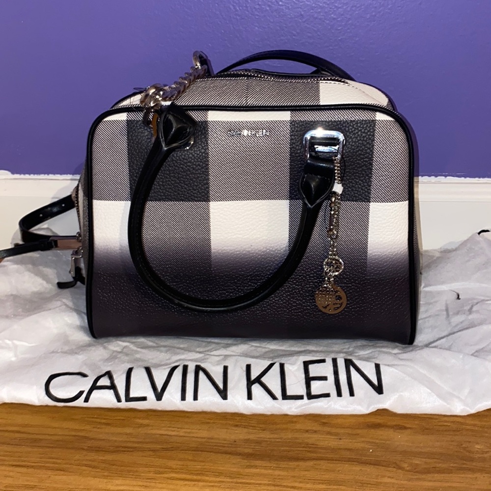 NWOT Calvin Klein MaryBelle Black & White Plaid Purse